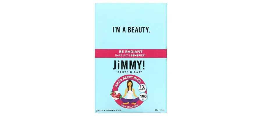 JiMMY!, Be radiant bars with benefits, White Berry Bliss, 12 Protein Bars, 1.9 oz (54 g) each