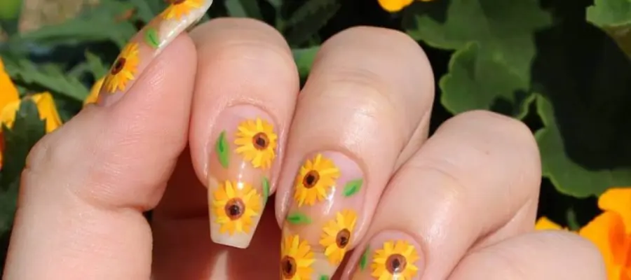 sunflower-inspired nail designs are popular.