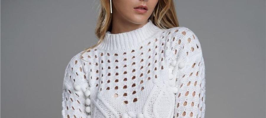 Susana - Long-Sleeve Crochet Knit Perforated Sweater for women