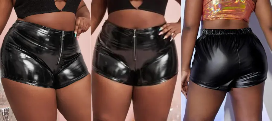 This trendy pair of shorts made of black leather for women