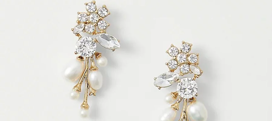 Pearlized Crystal Flower Drop Earrings