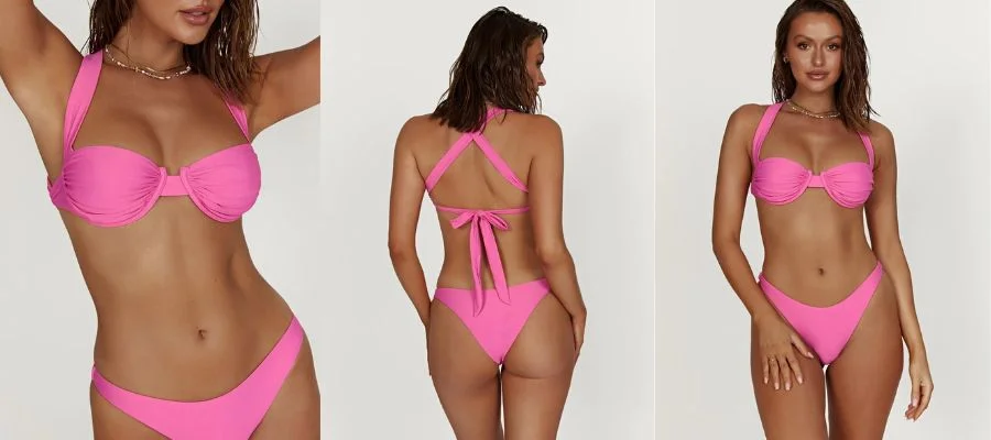 Pink Tie-Dye High-Waisted Bandeau Bikini 