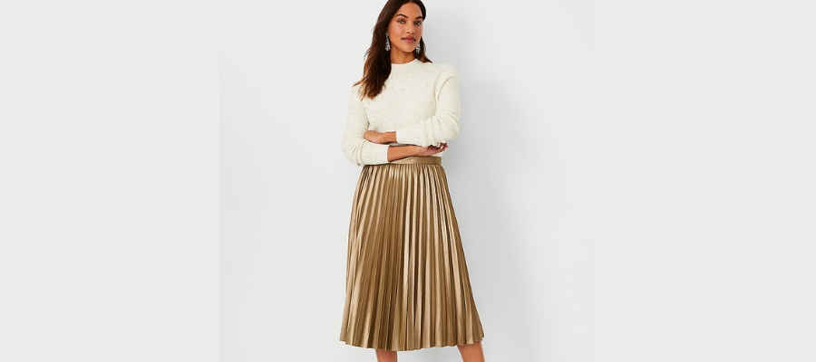 Shimmery Pleated Midi Skirt