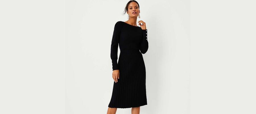 Button Cuff Sweater Black Dress