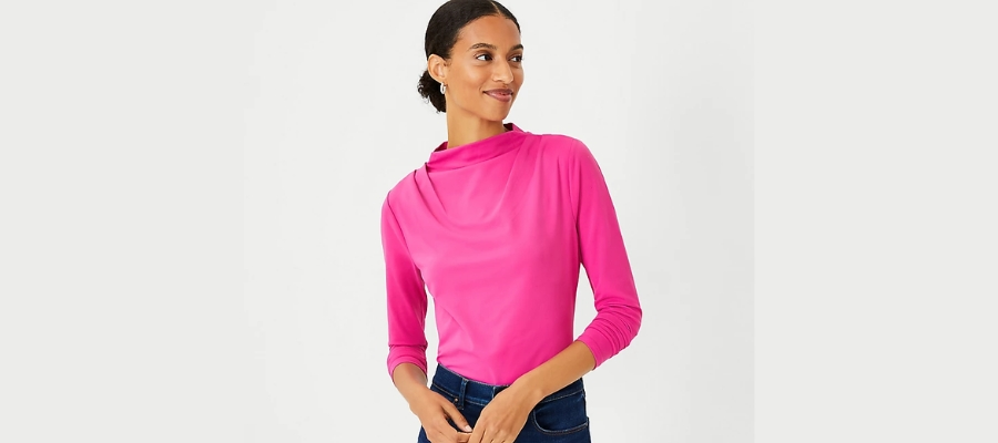 Refined Stretch Draped Mock Neck Top