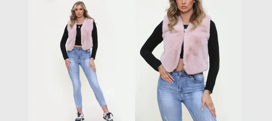 Just Your Outfit Pink Faux Fur Crop Gilet