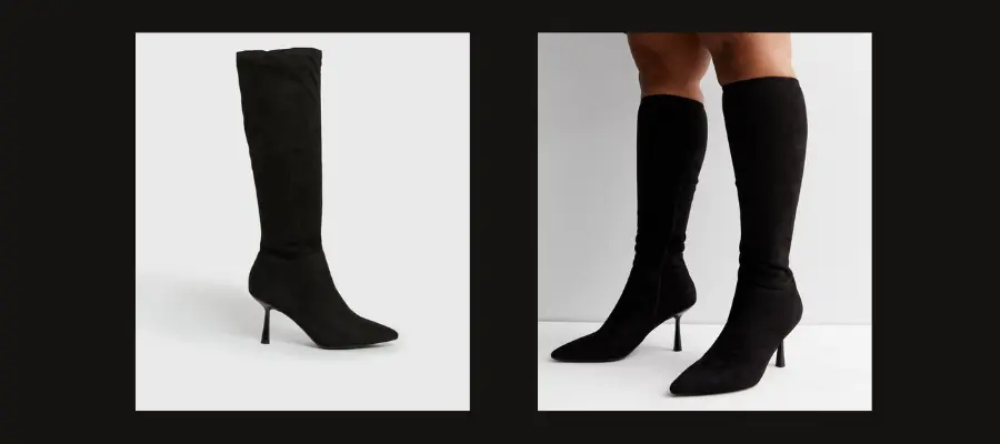 Black Suedette Pointed Stiletto New Look Knee High Boots
