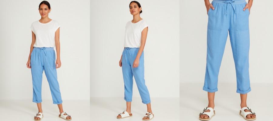 Blue Cropped Linen Trousers