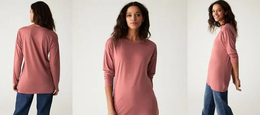 Crew Neck Relaxed Long Sleeve Longline Top