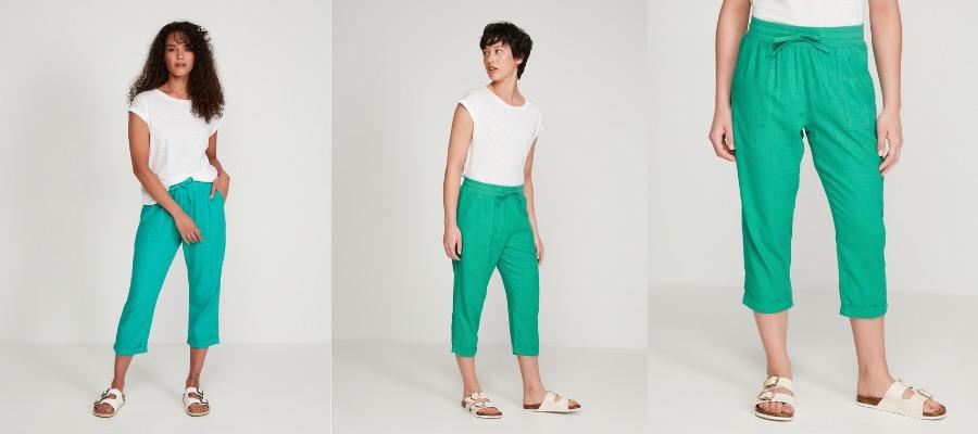    Green Petite Cropped Linen Trousers