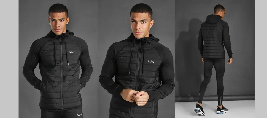 MAN ACTIVE GYM QUILTED ZIP THROUGH HOODIE