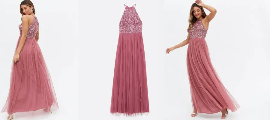 Maya Pink Sequin Halter Maxi Dress