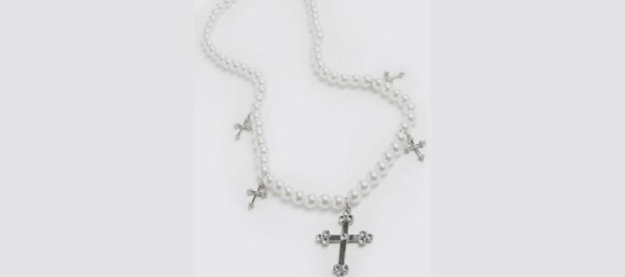 Multi Cross Pendant Pearl Necklace