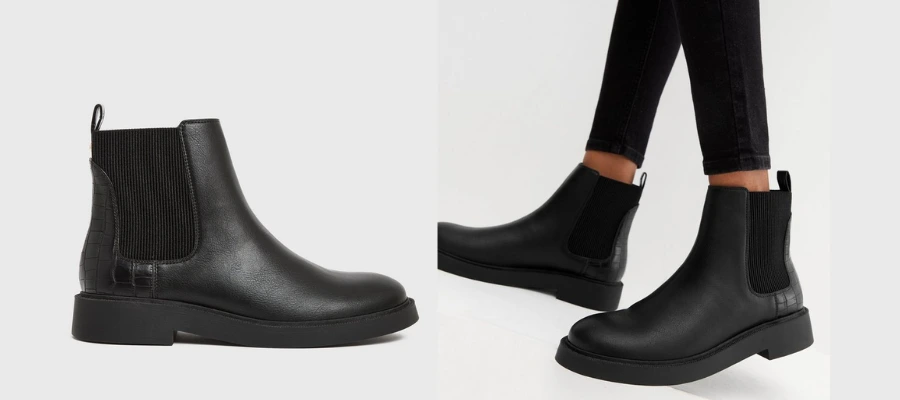 New Look Black Leather-Look Chelsea Ankle Boots