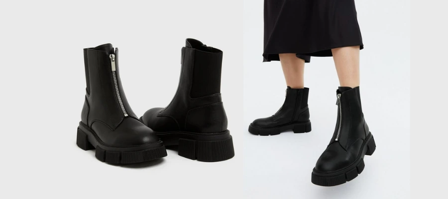New Look Black Zip-Up Chunky Cleated Ankle Boots