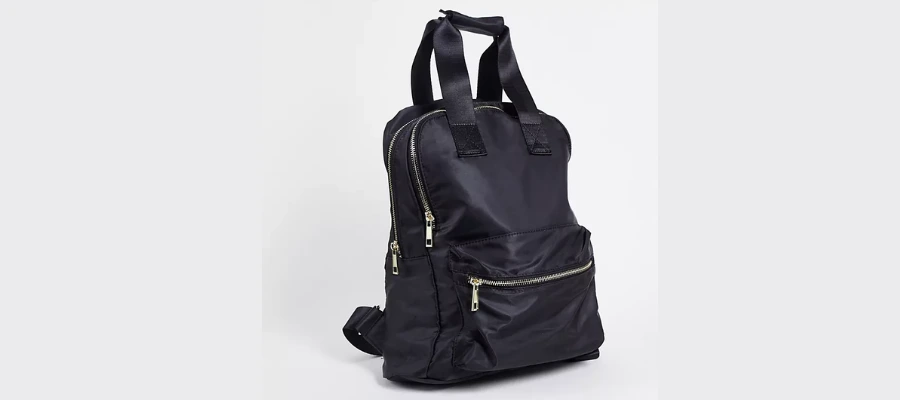 ASOS DESIGN multi pocket backpack in black nylon with laptop compartment - BLACK