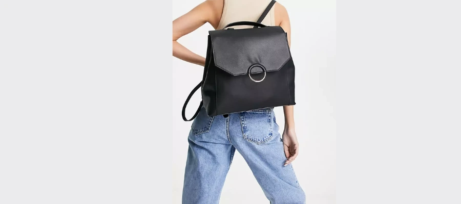 ASOS DESIGN leather zip detail backpack in black