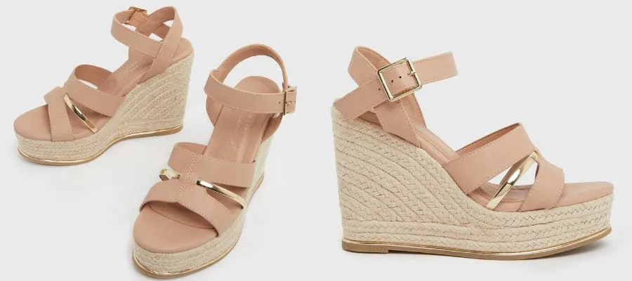 Pale Pink Leather-Look Wedge Sandals