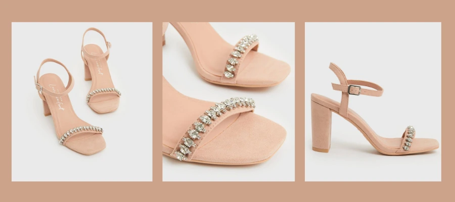 This pale pink suedette gem embellished block heel can be the best option.