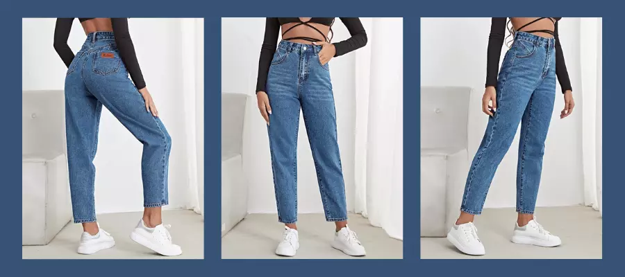 Patch high waisted mom jeans cropped 