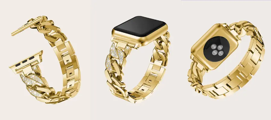 Rhinestone decor bracelet apple watch in gold