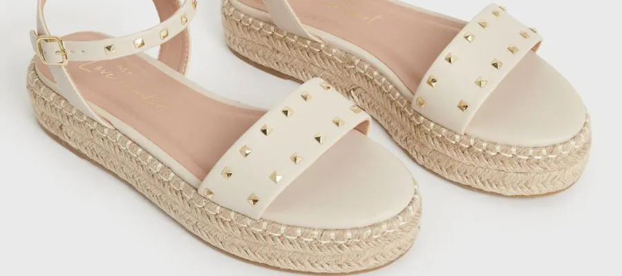 Sandals with White Studs on Chunky Espadrille