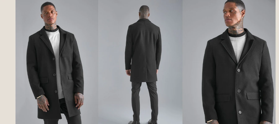 Single-Breasted Wool Mix Overcoat