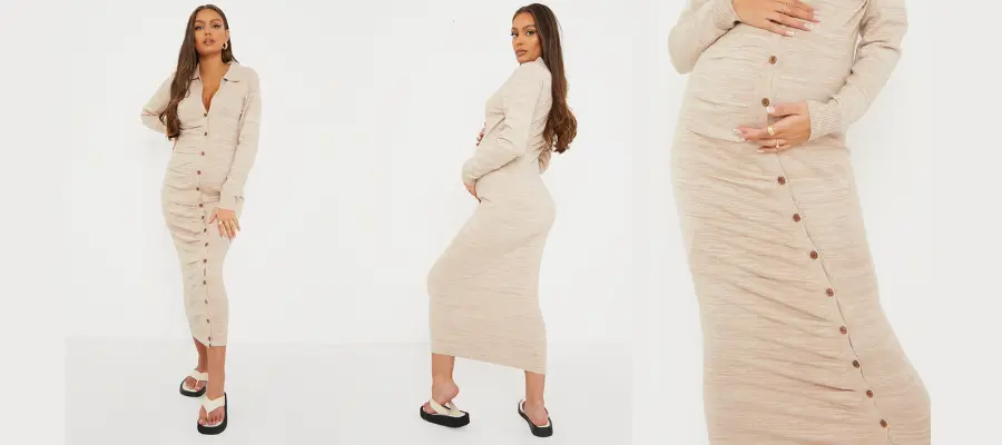 This perfect maternity dress comes with a stone-knitted material