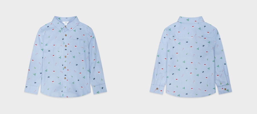 Light Blue Mini Me Festive Print Boys’ Christmas Shirt