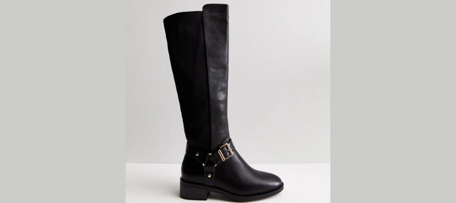 Black Buckle Knee High Riding Boots