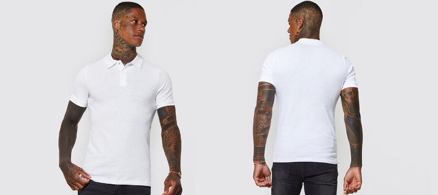 PEACHED MUSCLE FIT JERSEY POPPER POLO SHIRT