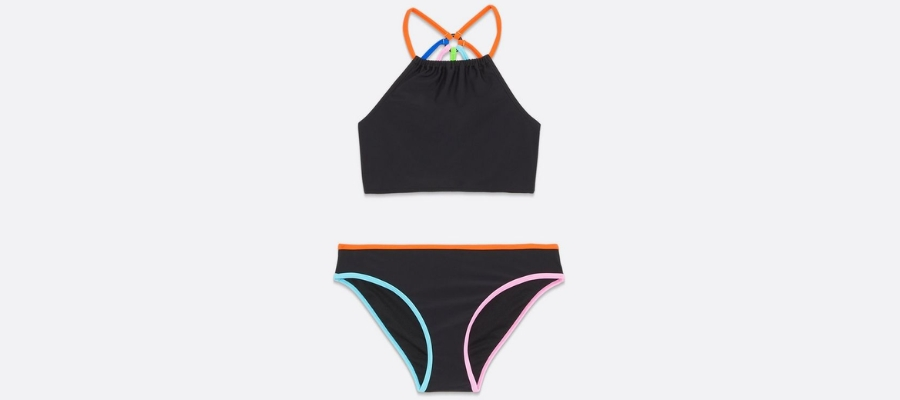 Girls Black Rainbow Halter Bikini Set