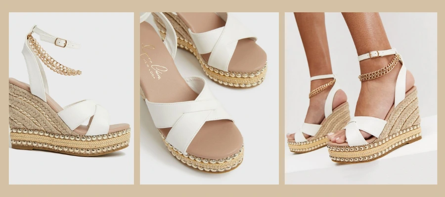 White Faux Pearl Chain Wedge Sandals supports vegan culture as it's completely animal free.