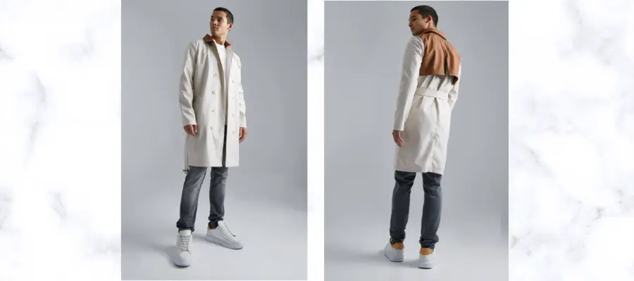 DOUBLE-BREASTED COLOURBLOCK TRENCH COAT