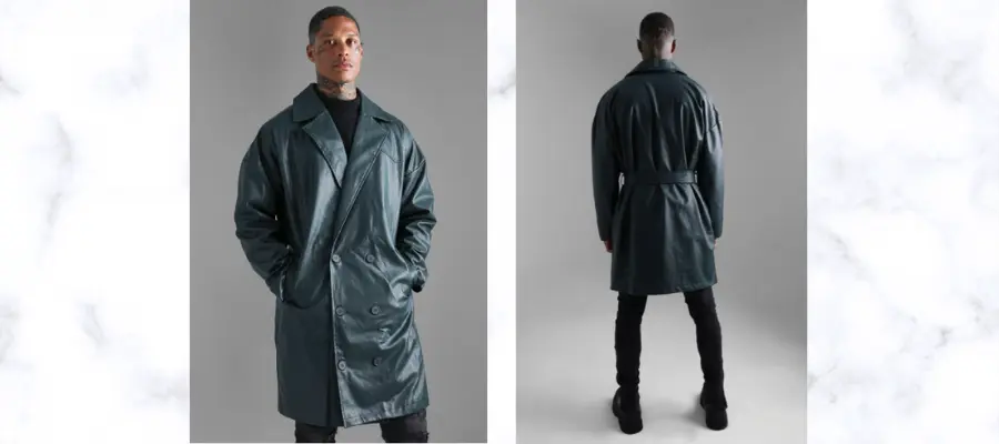 PU OVERSIZED DOUBLE-BREASTED TRENCH COAT