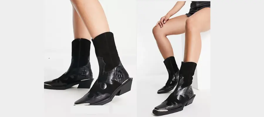 Asos Design Avika Leather Western Boots in Black
