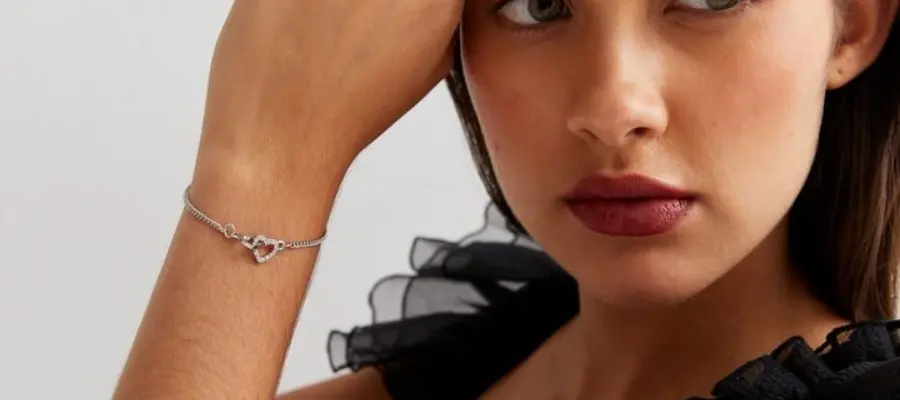 Silver diamante bracelet with heart