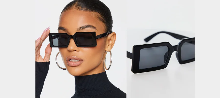 Black Square Frame Slimline Sunglasses
