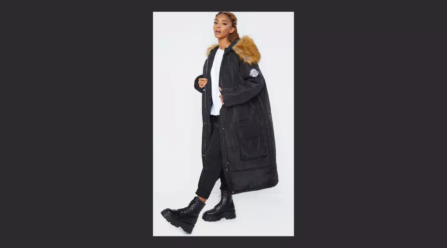 Black maxi hooded parka jacket