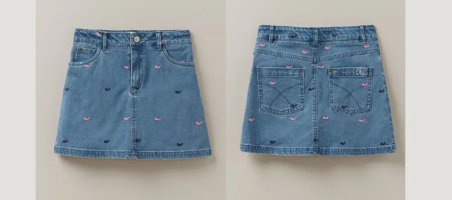 Denim skirt with whale embroidery