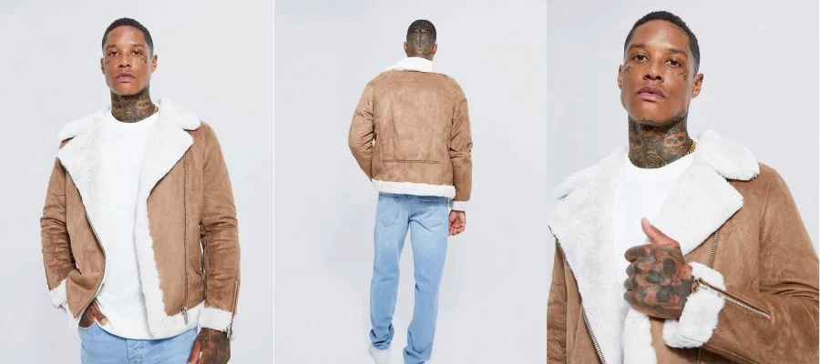 FAUX FUR LINED SUEDE AVIATOR JACKET