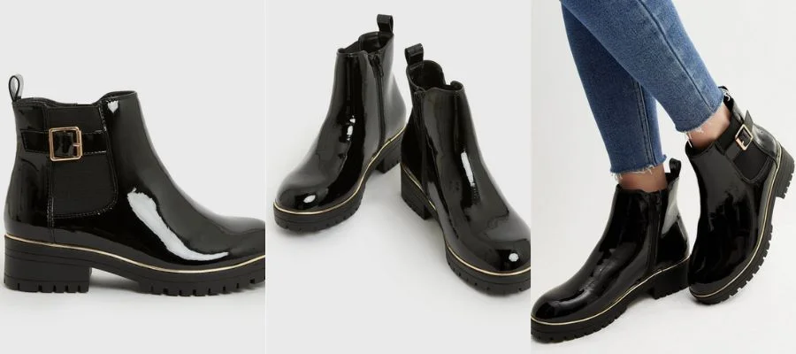 Patent Buckle Chunky Chelsea Boots