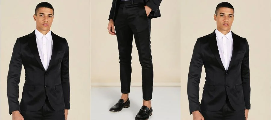 Super Skinny Black Satin Design Suit
