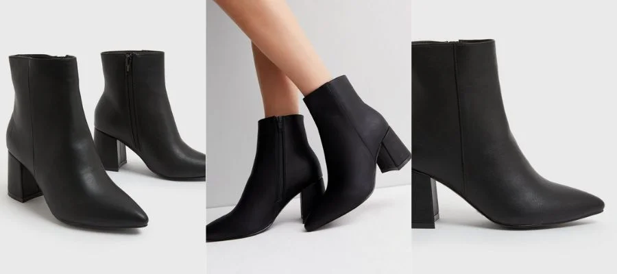 Wide Fit Black Pointed Ankle Boots