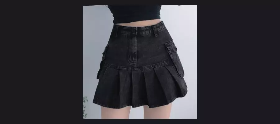 Honet Pleated Denim Mini A-Line Skirt