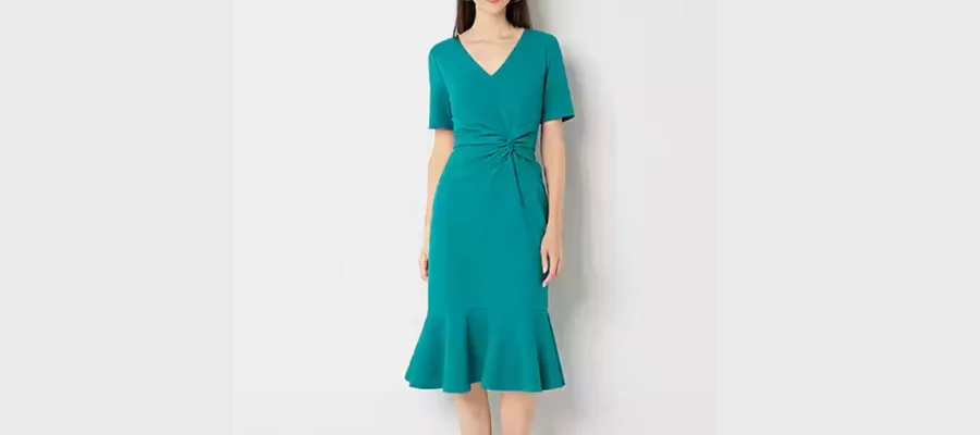 London Style Short Sleeve Midi Fit + Flare Dress