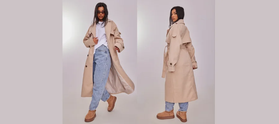 Oatmeal Oversized Double Breasted Military Trim Coat