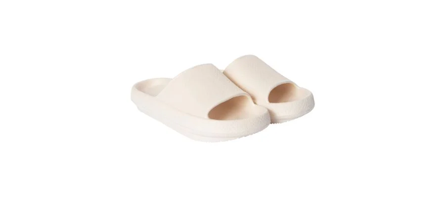 Ladies light beige puff sole slide sandals