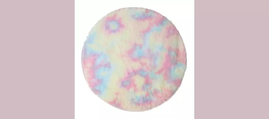 Plush faux fur round rug 30in - rainbow