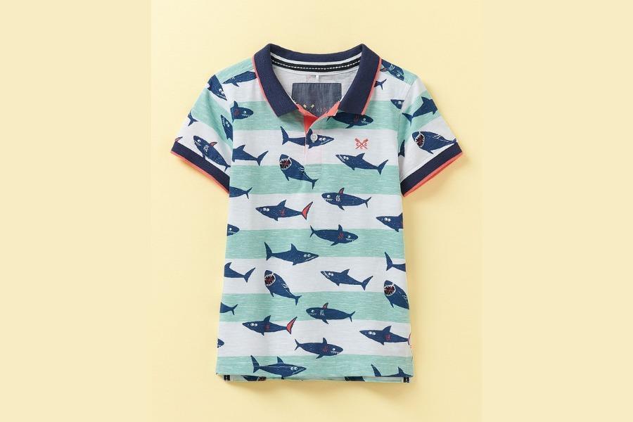 Stripe Shark Print Jersey Polo Shirt
